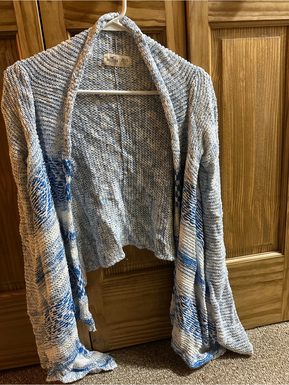 Hollister Blue and White Marled Open-Front Cardigan